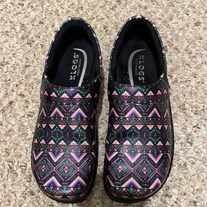 Never worn mosaic print Klogs.